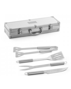 KIT CHURRASCO EM ESTOJO DE ALUMÍNIO COM 4 PEÇAS - MASSEY - PRATA