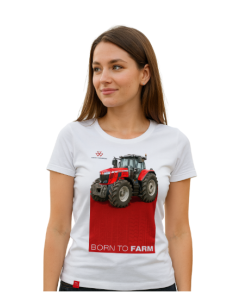 CAMISETA BORN TO FARM FEMININA - MASSEY - BRANCA 